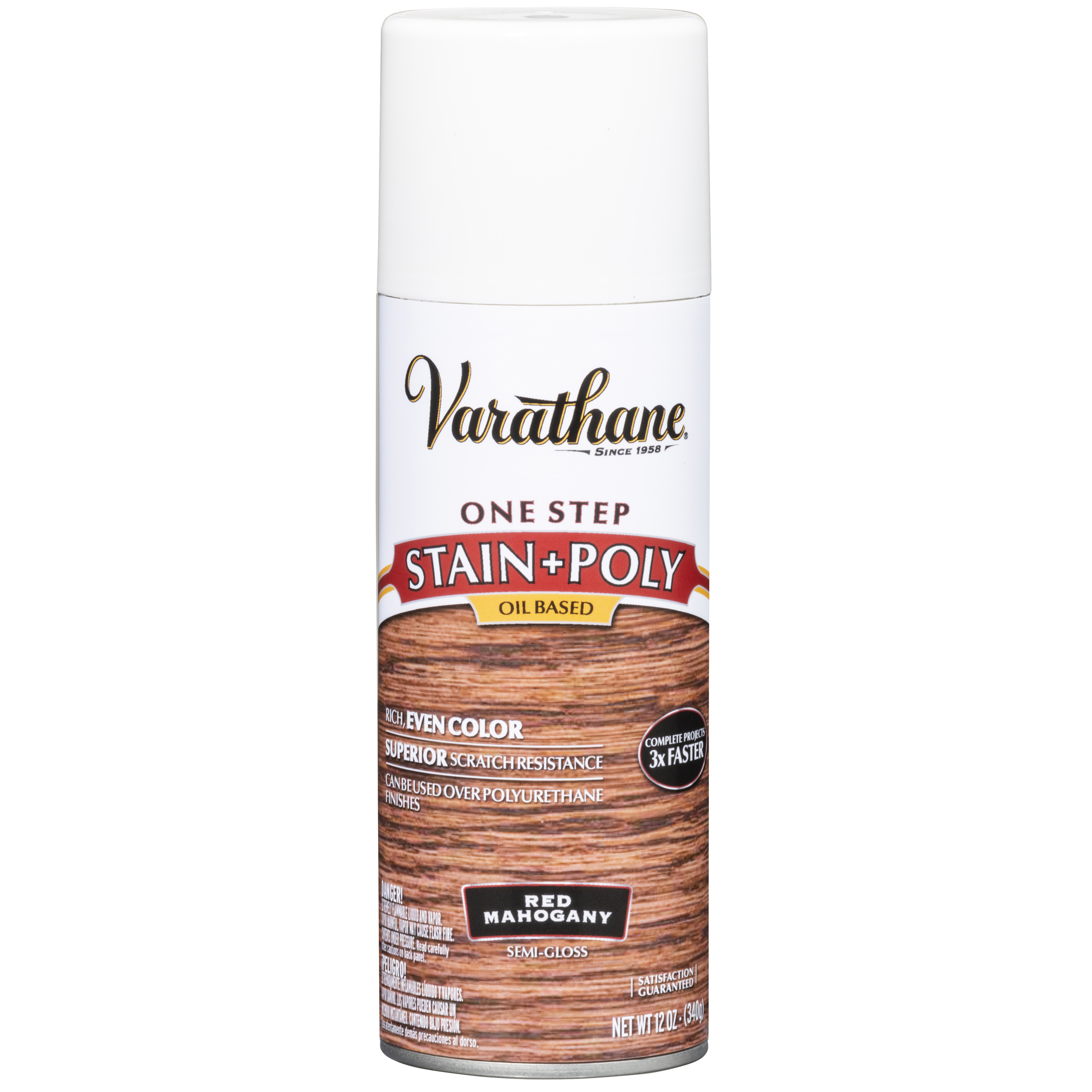 6 Pack, Red Mahogany, Varathane Stain + Polyurethane Oil-Based, Semi-Gloss -243867, 12 oz Spray