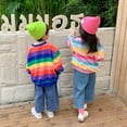 thumbnail image 4 of SYNPOS Toddler Baby Girl Boy Rainbow Stripe Crew Sweatshirt Pullover Tops 1-6Y, 4 of 6
