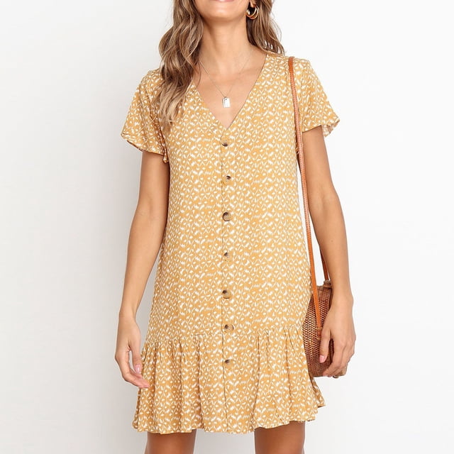 TIMIFIS Robes pour Femmes Été Décontractées à Imprimé Floral à Bretelles Spaghetti Robe Soleil Bohème Plage Évasée Mini Robes Été