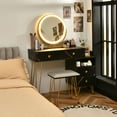 thumbnail image 2 of Costway Ensemble Coiffeuse Tabouret Variateur Miroir DEL Grande Armoire de Rangement Tiroir Noir, 2 of 10