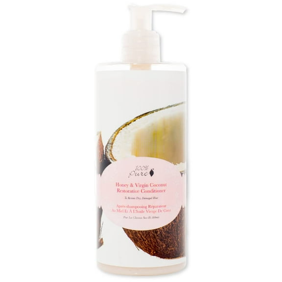 100% PURE Honey & Virgin Coconut Restorative Conditioner Moisturizer & Repair Replenishing Nutrient Boost for Dry Damaged Hair, Promotes Healthy Growth for Women & Men - Sulfate Free - 13 fl oz