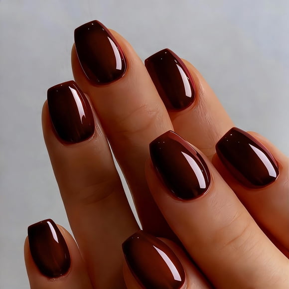 Uñas postizas adhesivas JOYVVEW rojo cereza corto cuadrado 30 piezas