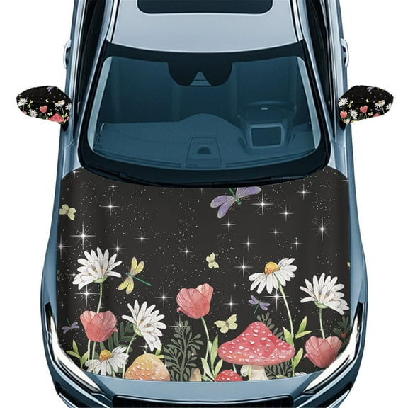 Yuyamidu 3pcs Mushroom Car Hood Cover Protector Daisy Vehicle Side View Mirror Protector Dragonfly Car Front Hood Cover Aesthetic Mirror Covers Auto Accessories for Cars Sedans