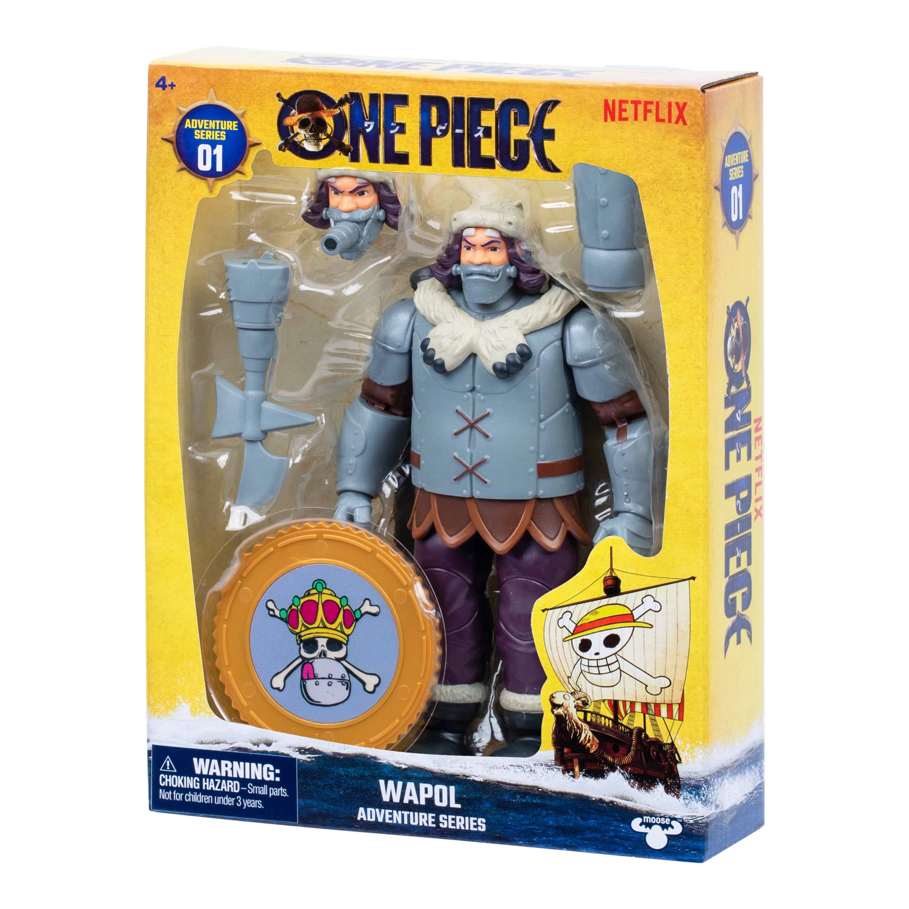 One Piece Wapol, 6.5″ Action Figure with 4 Accessories. Includes Swappable Cannon Head, Detachable Arm Cannon, Cape, and Berry Coin Display Base, Ages 4+
