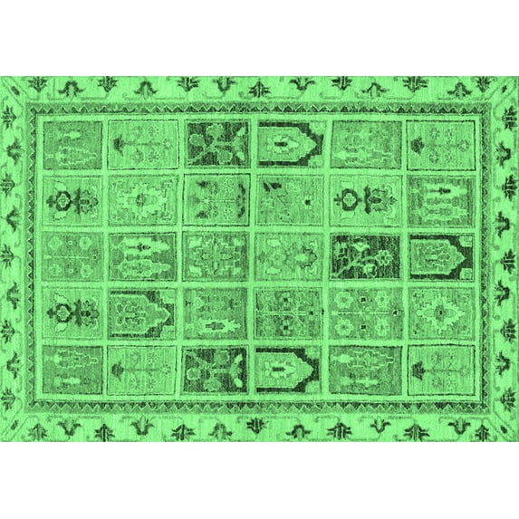Ahgly Company Indoor Rectangle Abstract Emerald Green Modern Area Rugs, 7' x 10'