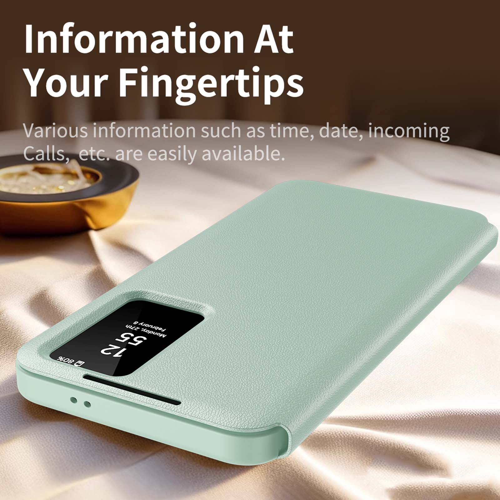 for Samsung Galaxy S26 Plus Smart Wallet Phone Case, Protective Cover with Smart Small Screen View, Finger Tap Control, Slim Design, Card Holder Pocket, PU Leather Flip Cover, Green
