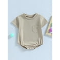 thumbnail image 3 of Hirigin Newborn Infant Baby Boy Girl Basic Plain Pocket Short Sleeve Romper Bodysuit Tops Solid Summer Outfit Clothes, 3 of 7