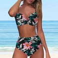 thumbnail image 2 of Fvwitlyh Tankini Swimsuits For Women Women High Waisted Bikini Push Up Two Piece Swimsuits Vintage Swimsuit Two Piece Retro Halter Ruched High Waist Print Bikini Set, 2 of 3