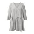 thumbnail image 5 of Fanxing Summer Linen Work Tops for Women Trendy Button Down V Neck Boho Long Tunics Tops S-2XL, 5 of 7