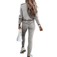 thumbnail image 2 of Opperiaya Women's 2 Pieces Ribbed Tracksuit Outfits Solid Color Off Shoulder Long Sleeve Tops Drawstring Long Pants Set, 2 of 6