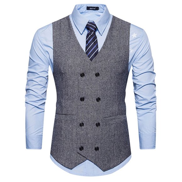 Pisexur Mens Formal Suit Business Dress Vest Slim Fit Sleeveless Suit Vest Double Breasted Plaid Business Formal Wedding Dress Waistcoat