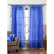 Lined-Enchanting Blue Tab Top Sheer Sari Curtain / Drape  -80W x 96L-Piece