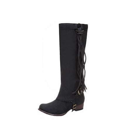 

Gzztg Shoes Women Fashion Large Size Boots Autumn Long Tube Low Heeled