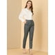 thumbnail image 4 of INSPIRE CHIC Pantalones A Cuadros De Tartán Vintage Para Mujer Pantalones Largos Rectos De Cintura Elástica Gris XS, 4 of 6