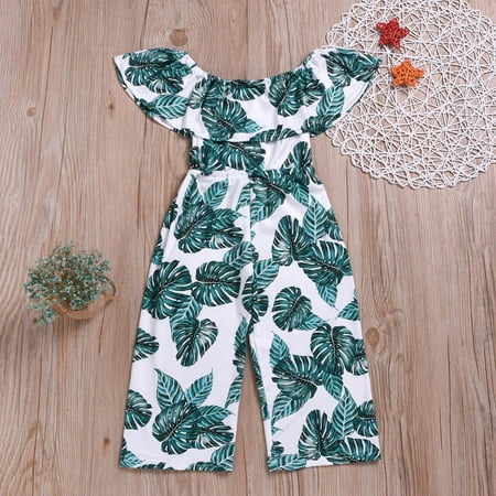 

SELONE Kids Jumpsuits Romper Toddler Clothing 3-11T Off Shoulder Summer Printed Girls Jumpsuit With Leaf Children Kids Romper Clothes Toddler Rompers Everyday Weddings to Holiday Parties Green 100