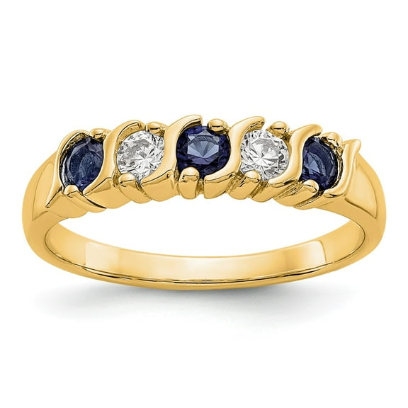 14K Yellow Gold Ring Band Wedding Diamond Round Sapphire Blue