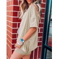 thumbnail image 4 of Women's Oversized 2 Piece Outfits V Neck T-Shirts Biker Shorts Tracksuit Hot Shot Reversible Sets, 4 of 6