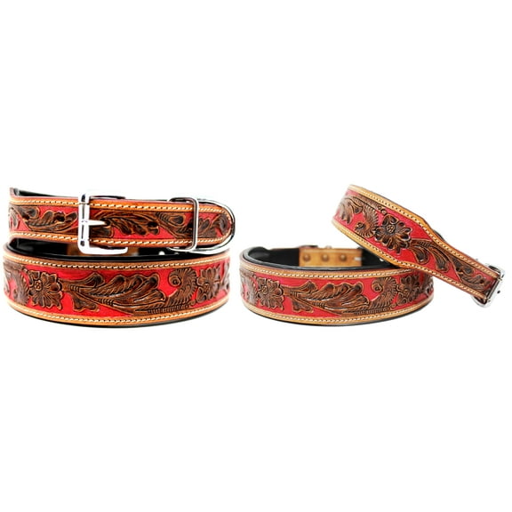 Large 21''- 25'' Dog Puppy Collar Genuine Cow Leather Adjustable Padded Canine 6072