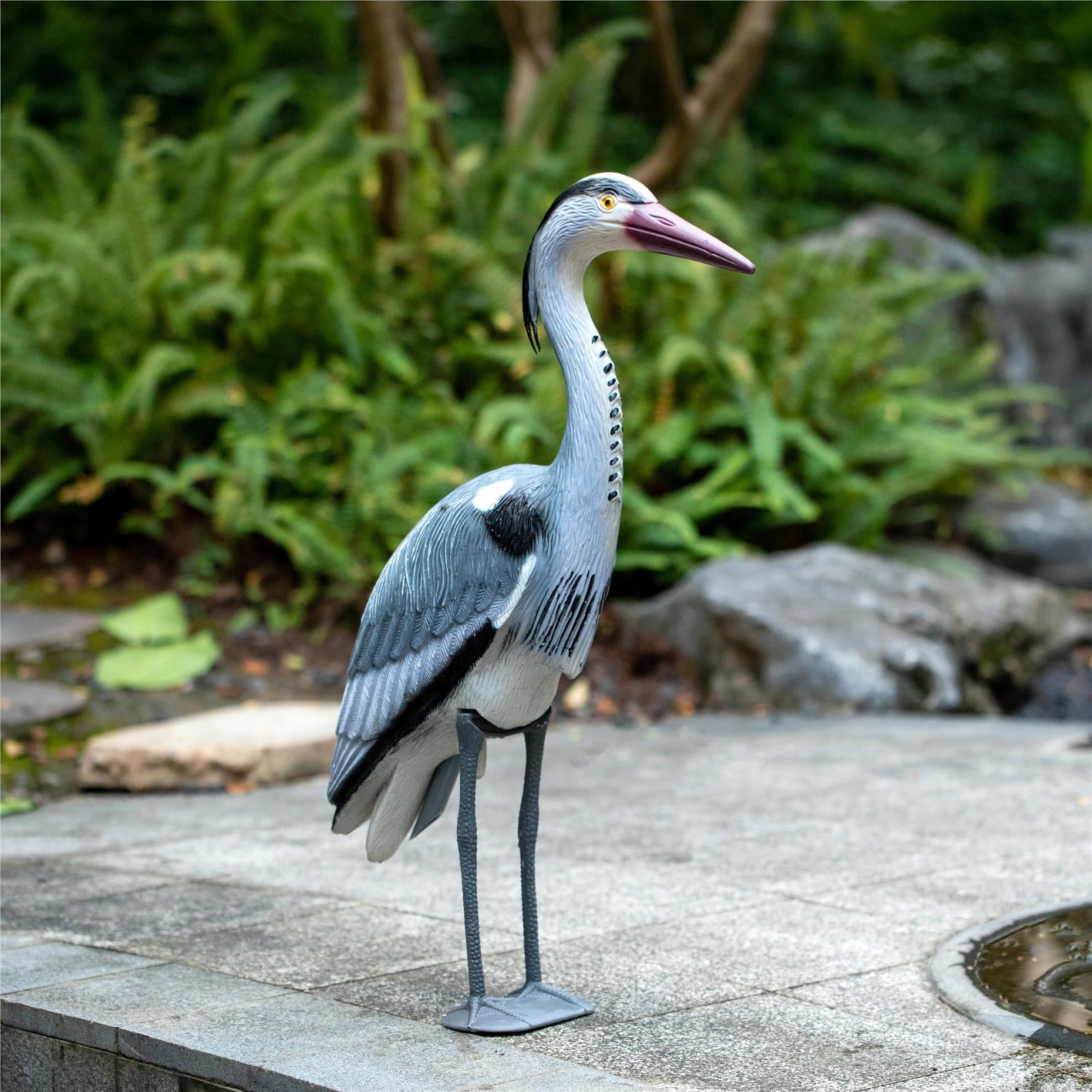 Gardenised 30-inch Heron Decoy - Standing Crane Sculpture, Outdoor Bird Art for Yard, Lawn, Patio, Porch, Pond & Pool, Garden Accessories, Backyard Accent, and Landscaping Decoration, Silver