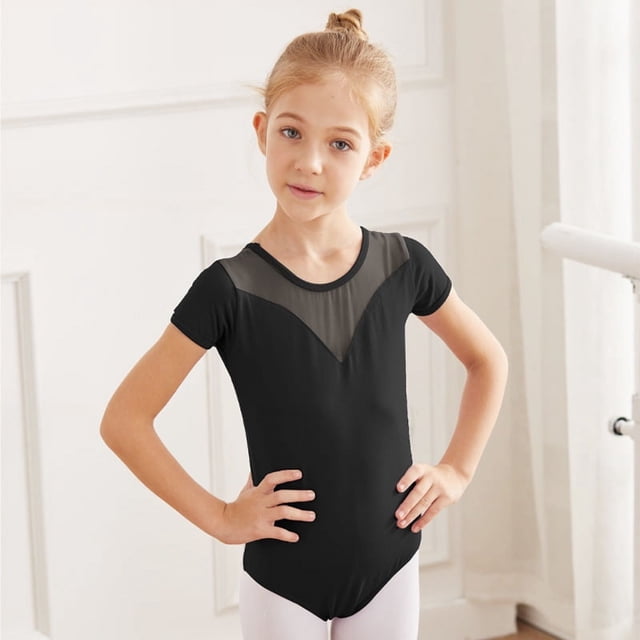Ropa de baile para niños, ropa de práctica de verano para mujer, falda de ballet para niña pequeña, ropa de actuación dividida de manga corta, traje