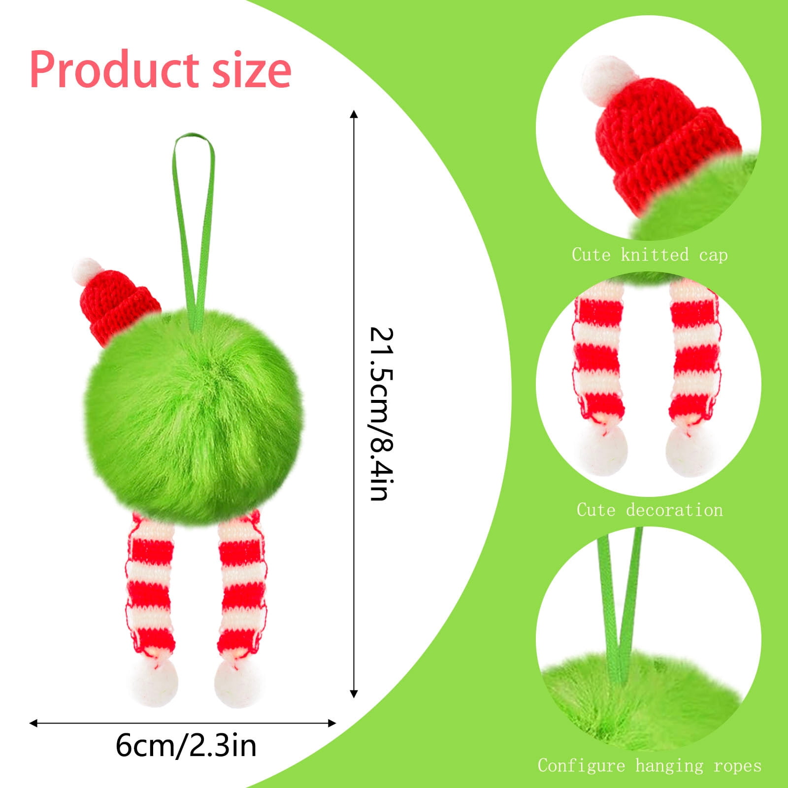 24 Pcs Christmas Ornaments 2 Inch Pom Pom Ball Hanging Decoration Fuzzy Fluffy Christmas Ornaments for Xmas Tree Home DIY Craft Party Decor