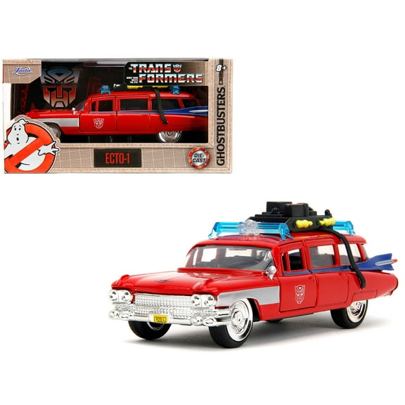 1959 Cadillac Ambulance Ecto-1 Red "Transformers" TV Series - "Ghostbusters" (1984) Movie Crossover "Hollywood Rides" Series 1/32 Diecast Model Car by Jada