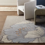 NICOLE MILLER NEW YORK Flora Grandeur Bloom Handcrafted Area Rug, Natural Wool Rug, Bold Floral Rug, Taupe, 8'x10'