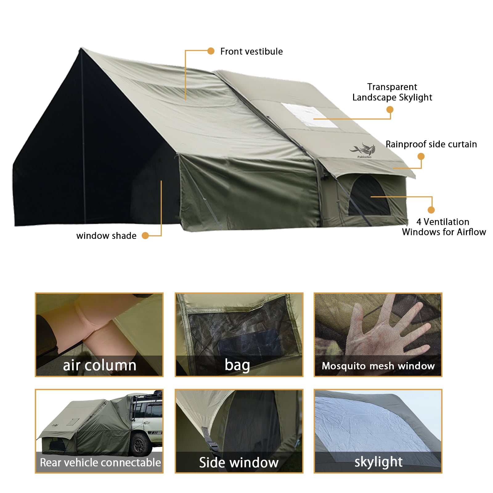 PAKICETUS Inflatable SUV Tailgate Tent, 6.3 Sq.M Main Shelter With