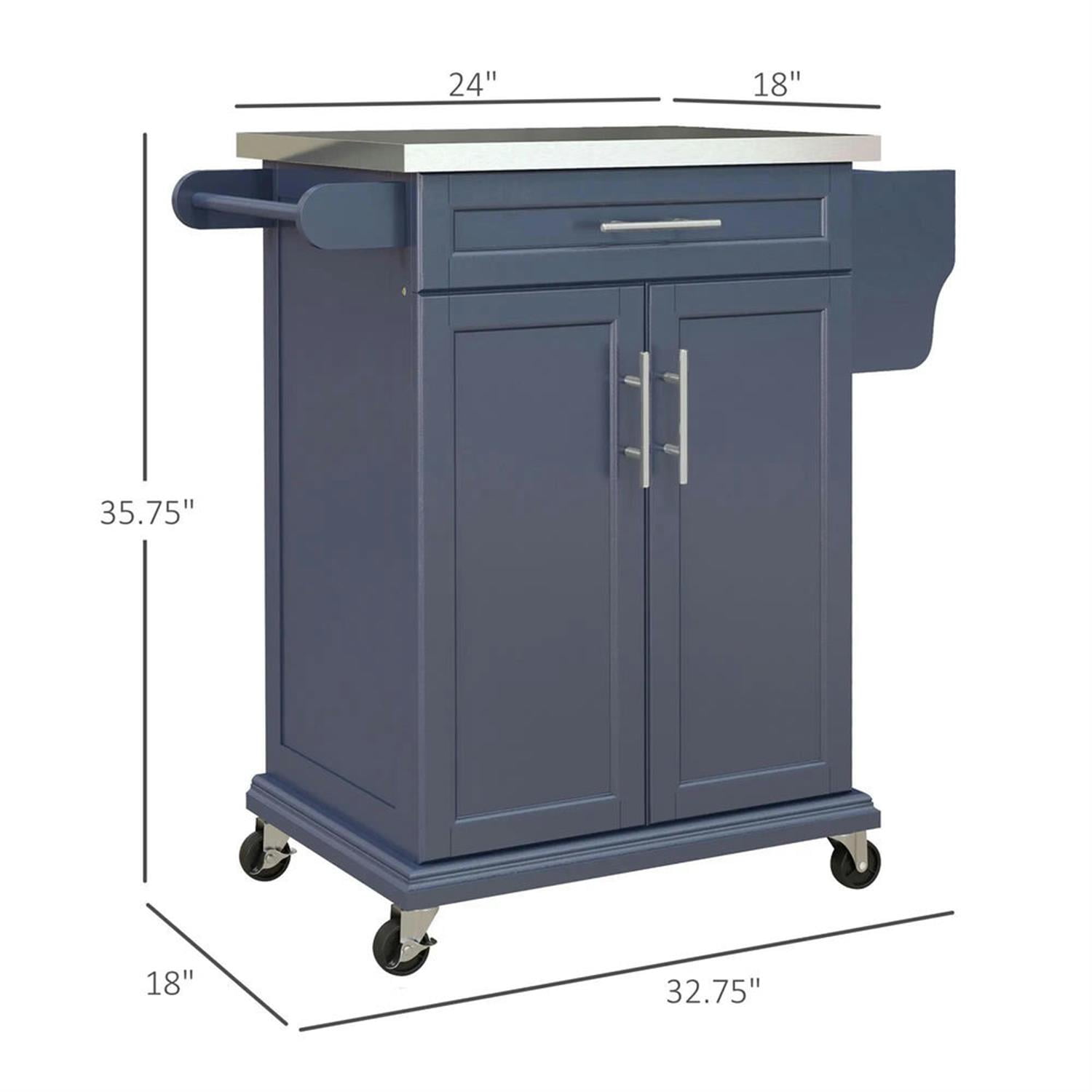 Demi Bonn 35" Kitchen Island Cart on Wheels with Stainless Steel Top, Rolling Dining Room Serving Utility Carts Mobile Movable with Towel Rack, Gray