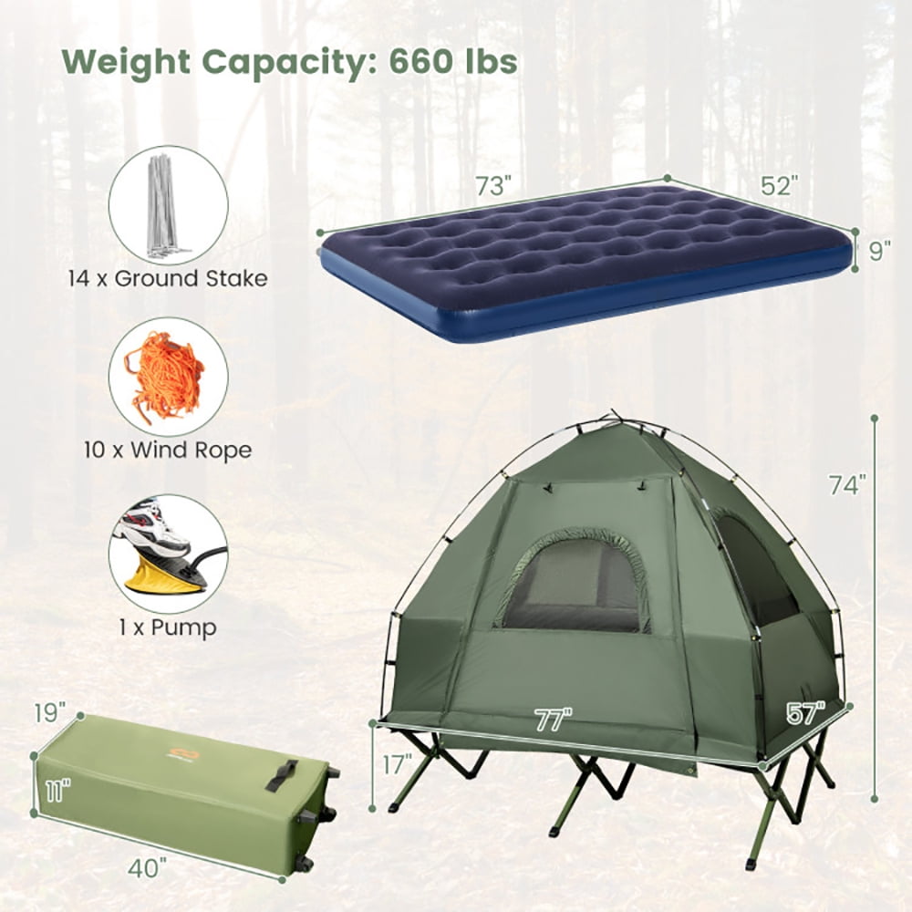 Aimee Lii 5-in-1 2-Person Foldable Outdoor Camping Tent Cot with Air Mattress and Sleeping Bag, Outdoor Camping Hiking Tent