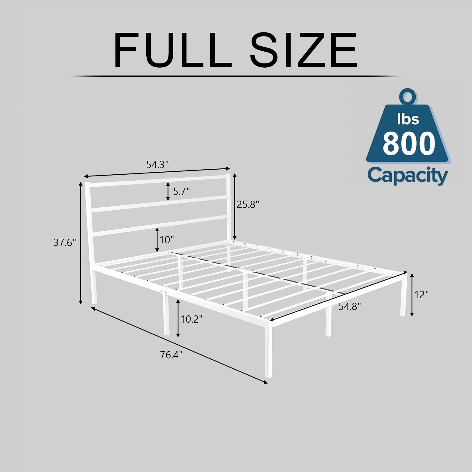Full Size White Metal Bed Frame with Headboard, Heavy Duty Sturdy Platform Bed, No Box Spring Needed, Easy Assembly, Noise-Free, Modern Style Bedroom Furniture