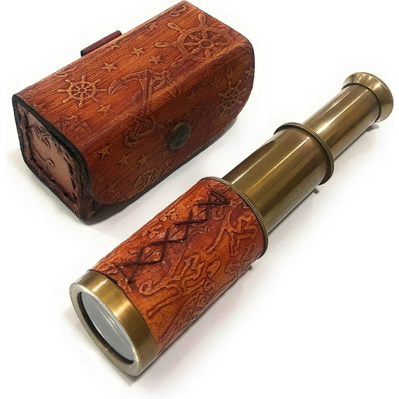 Mini Pirate Spyglass Telescope Brass Collapsible Hand Telescope Vintage Telescope Pirate Decor Brass Decorative Gifting Spyglass for Kids Travellers Adventure Enthusiasts, Collectible 6''