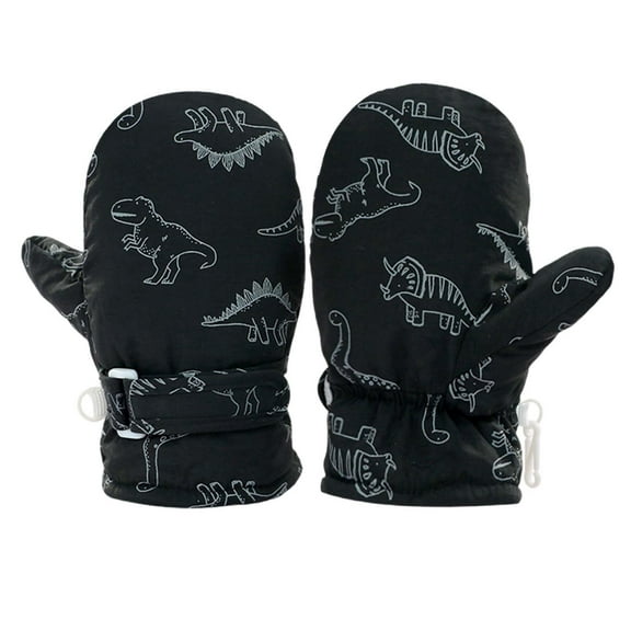 AWZXDE Adorable Winter Mittens for Toddlers and Babies with Prints for Boys and Girls Black，4-10 Years
