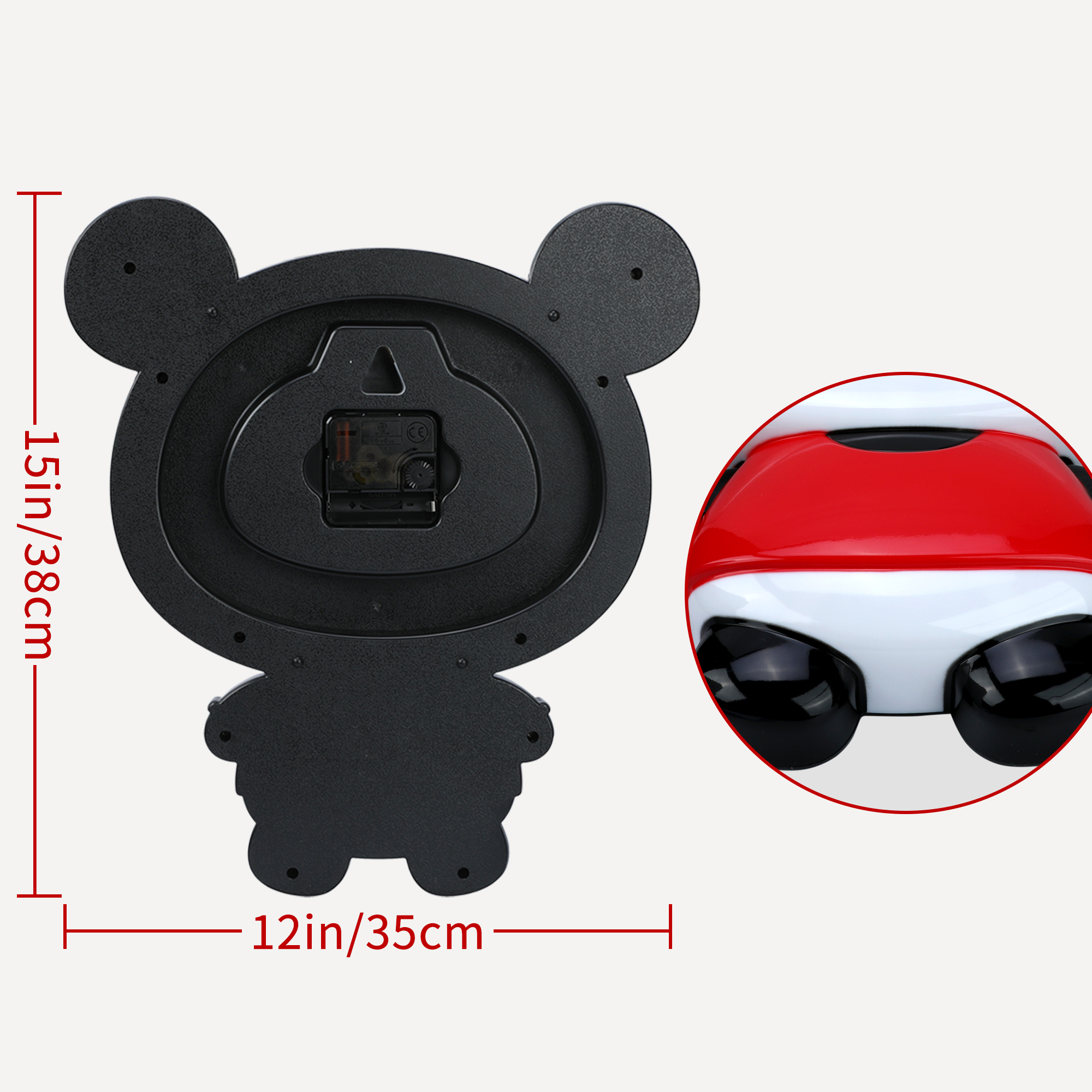 Unique Bargains 1pc Cute Panda Cartoon Non Ticking Wall Clock 15" x 12" x 1.7" Red