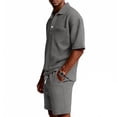 thumbnail image 6 of Zimjoy Mens Short Sets Two Pieces Outfits Button Waffle Knit Shorts and Short Sleeve Polo Shirts Set Summer Casual Tracksuits, Gray L, 6 of 7