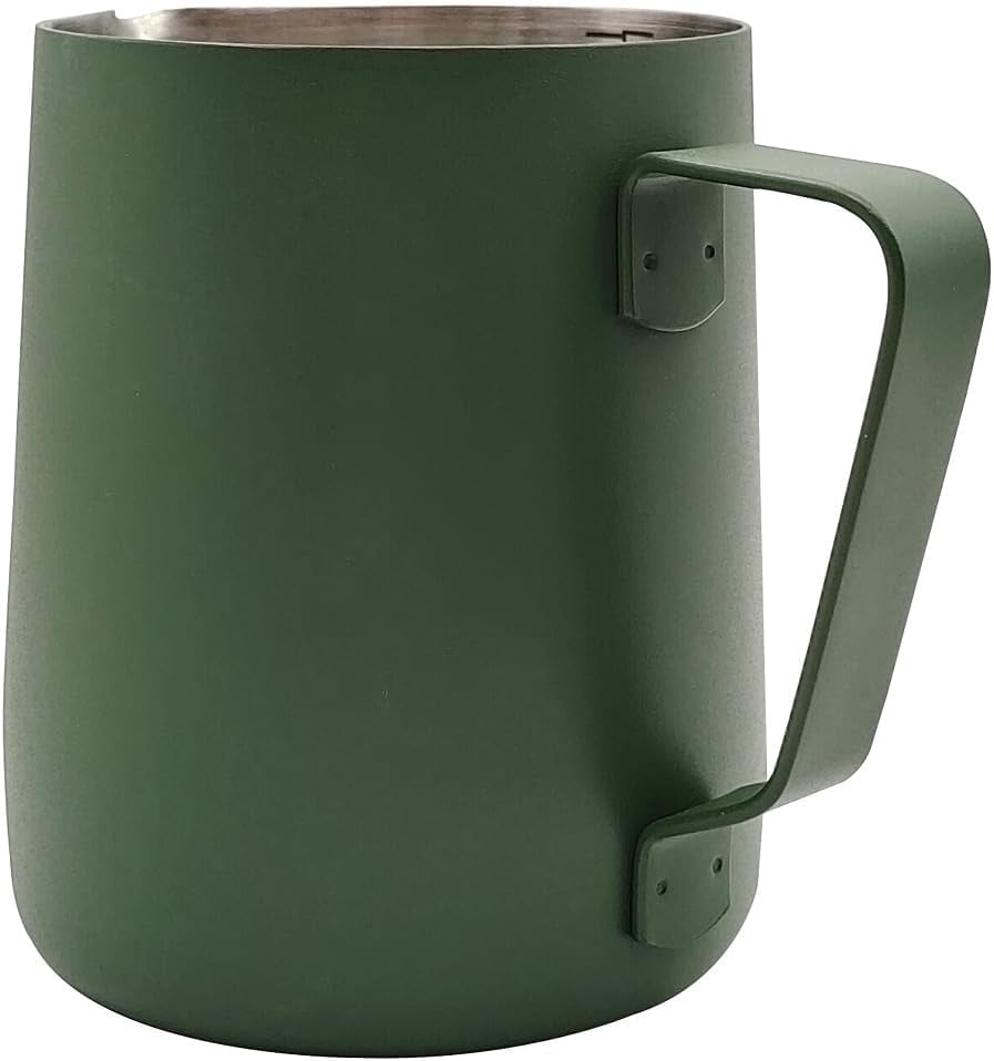 ABPETE Stainless Steel Espresso Steaming Pitchers Frothing Pitcher Jug Coffee Milk Frothing Cup, Coffee Steaming Pitcher - Dark Green, 12 oz(350 ml)