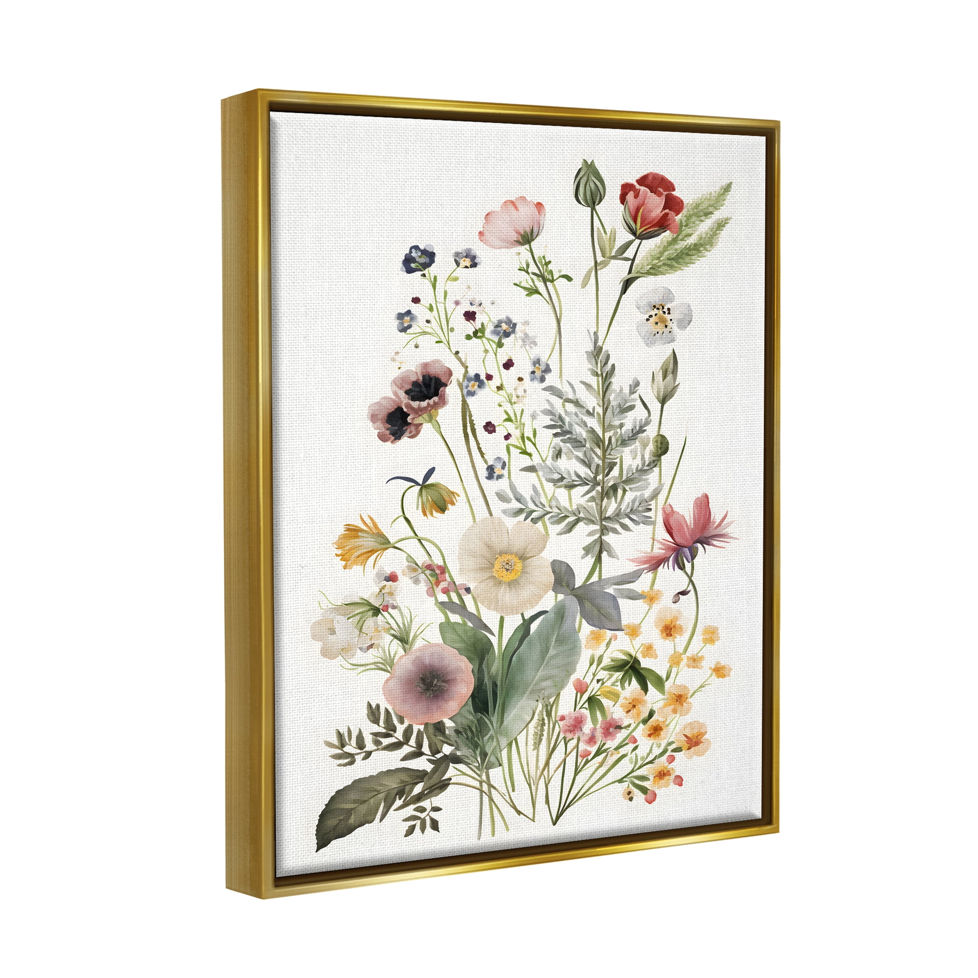 Stupell Industries Subtle Spring Blossoms Botanical & Floral Painting Gold Floater Framed Canvas Art Print Wall Art, 17 x 21