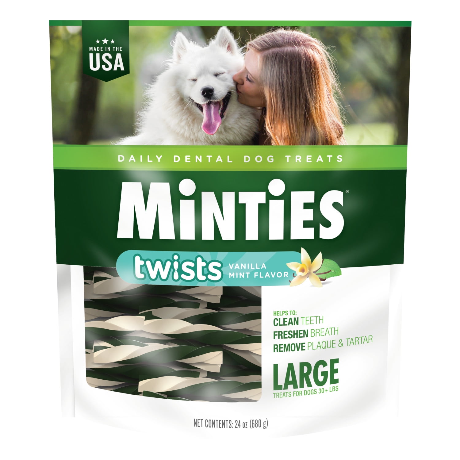 MINTIES Twists Dog Dental Treats Vanilla Mint Flavor Medium Large Dogs 24 oz in Kosovo at 46 Rating 5
