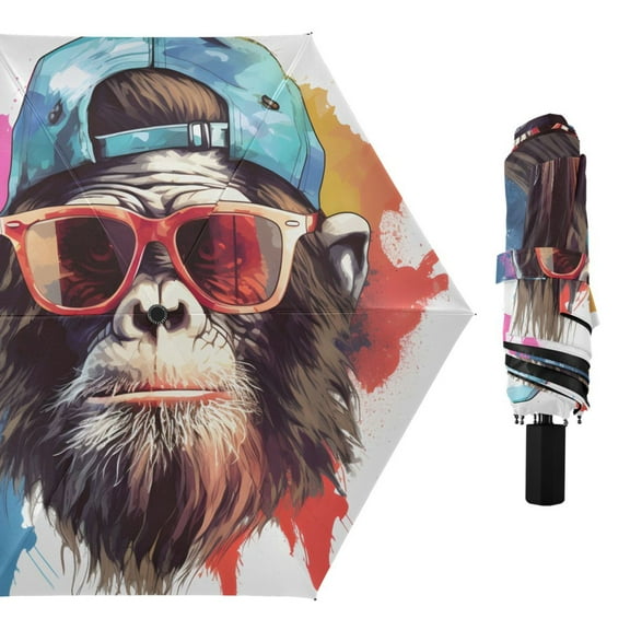 Cool Gorilla and Sunglasses Compact Sun Umbrella Windproof Travel Umbrellas for Rain Strong Portable UV Protection