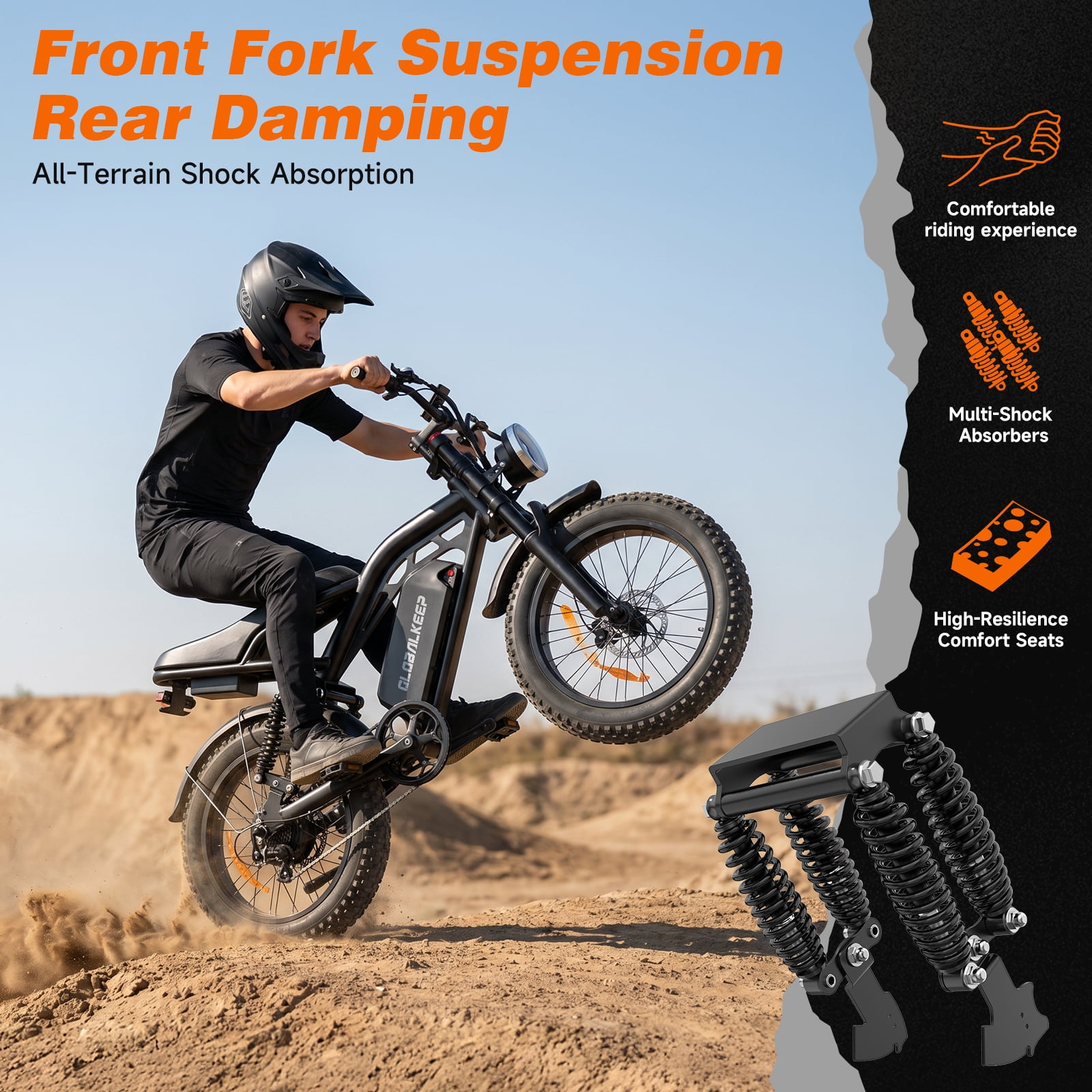 GlobalKeep Electric Mountain Bike for Adults, Peak 1500W Motor, 20"x4" Fat Tire E Bicycle, 48V/15.6Ah Battery UL2849
