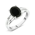 thumbnail image 2 of Gem Stone King 925 Sterling Silver Black Onyx Solitaire Engagement Ring for Women (2.00 Cttw, Oval 9X7MM, Gemstone Birthstone, Available in Size 5, 6, 7, 8, 9), 2 of 4