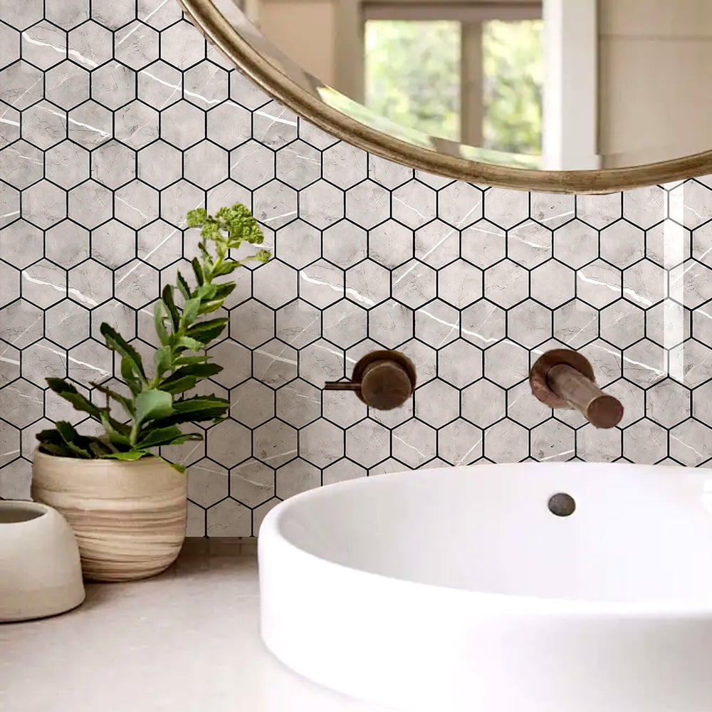 20 Pcs Hexagon Non-Slip Floor Sticker for Home Decor, 12" x 12" Peel and Stick Self-Adhesive Wall Sticker for Living Room Kitchen Bathroom