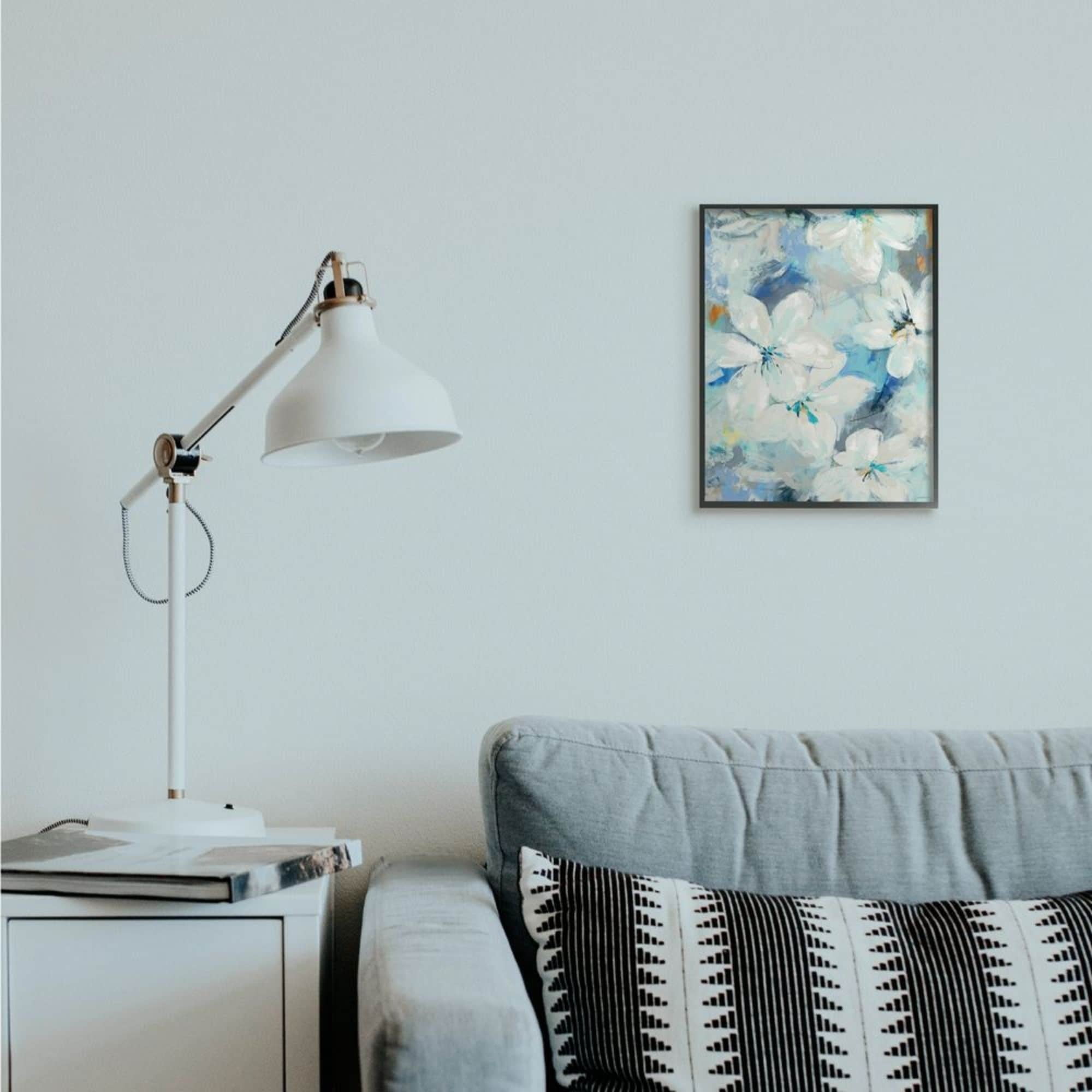 Stupell Industries White Lily Flowers Abstract Blue Detailing Design by Third and Wall