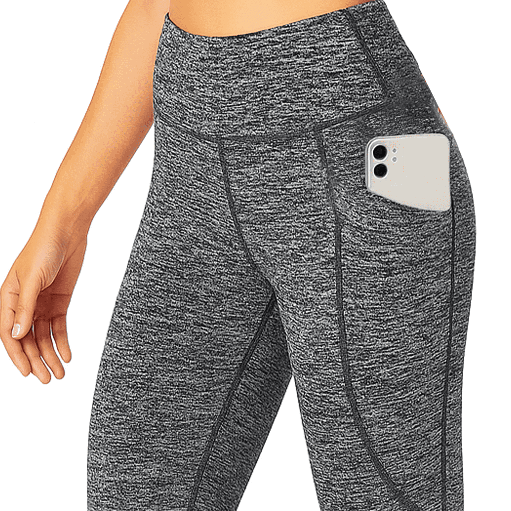 GymCope Leggings for Women, High Waist Womens Pants with Deep Side Pockets, Non-See-Through Workout Yoga Pants, Ankle Length Black+Gray M