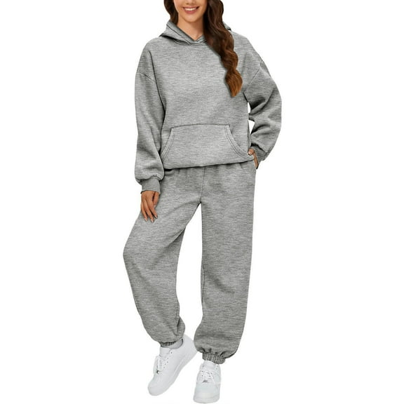 Womens Pant Suit Long Sleeve 2 Outfits Hoodie Sweat Sets Oversized Sweatshirt Baggy Fall Fashion Sweat With Pockets Lady Two Piece Sets for Women