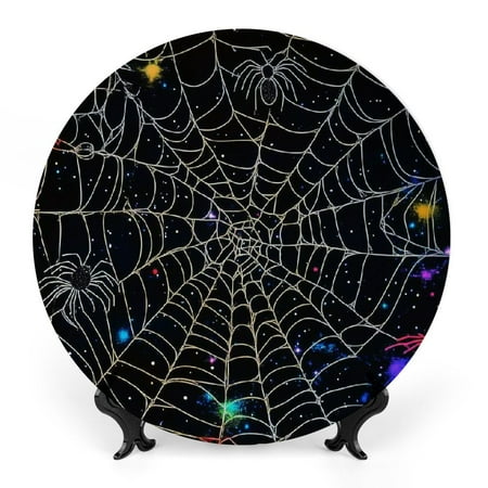 

FUMJ Spider Web Spider Stars Bone China Decorative Plate Room Decoration 7x7inch