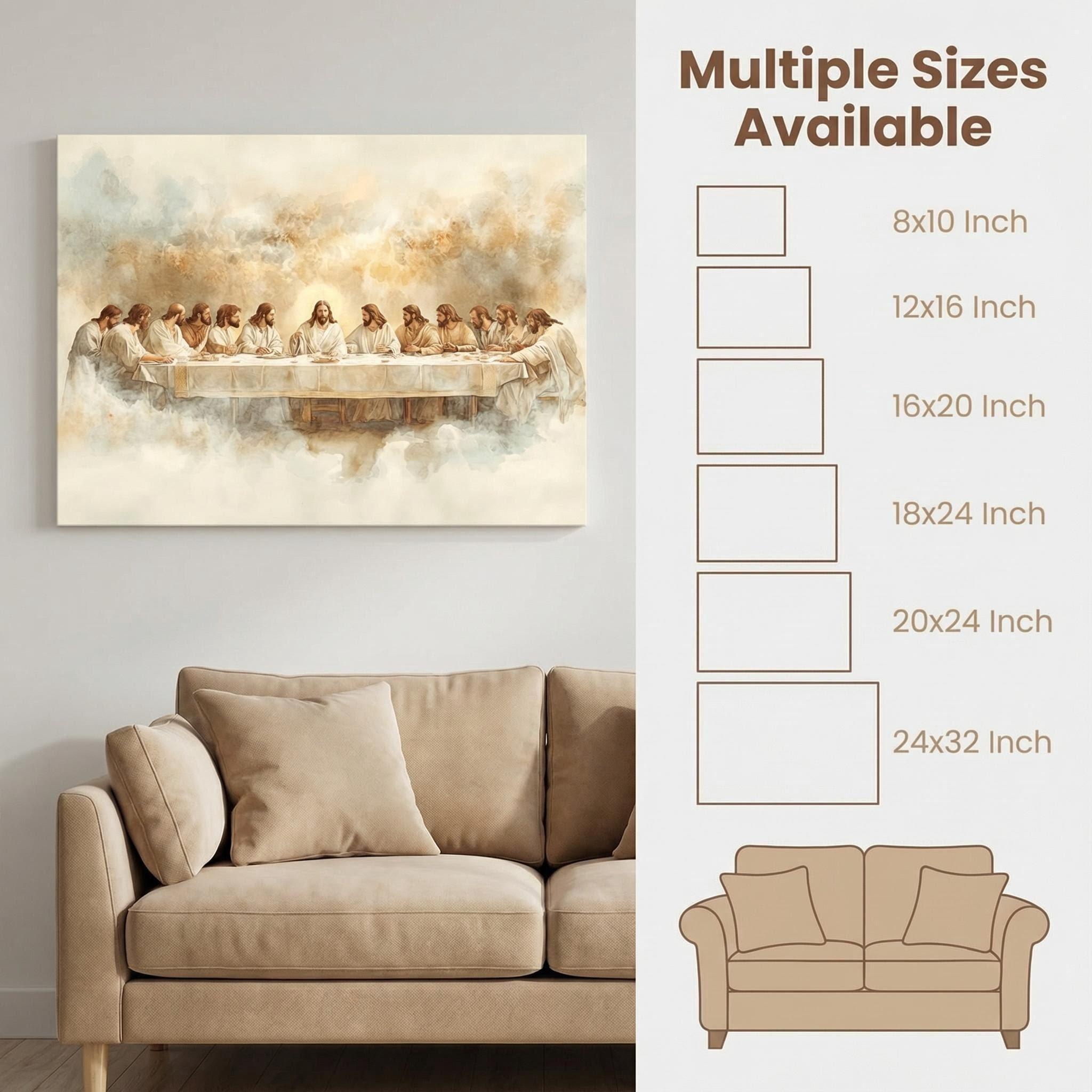 Framed Canvas Wall Art - The Last Supper Religious Christian Painting, Modern Home Decor for Living Room, Bedroom & Dining Room (24x16 or 12x8 Inches)