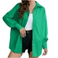 thumbnail image 2 of JNGSA Women's Classic-Fit Button-Down Shirts Loose Lapel Long-Sleeve Shirts Solid Color Business Casual Dressy Blouse Green XXL, 2 of 4