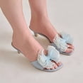 thumbnail image 3 of XYD Women Pearls Bowknot Open Toe Mules Slip on Kitten Low Heel Shoes Elegant Wedding Party Date Slide Sandals Size 16 Blue, 3 of 4