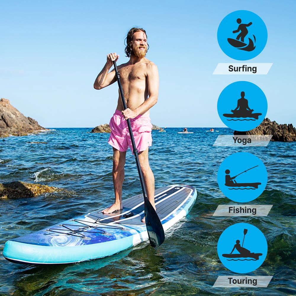 SereneLife Inflatable Stand Up Paddle Board (6 Inches Thick) with Premium SUP Accessories & Carry Bag | Wide Stance, Bottom Fin for Paddling, Surf Control, Non-Slip Deck | Youth & Adult Standing Boat